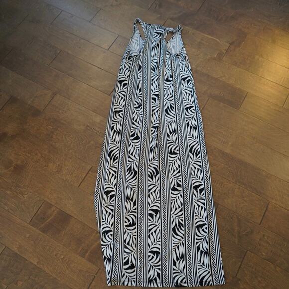 Tori Richard Maxi Dress Womens XL Black White Tropical Print Hawaiian Scoop Neck - Picture 2 of 9